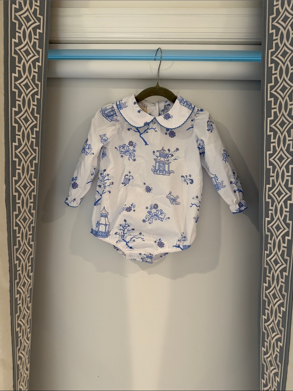 The Beaufort Bonnet Company White and Blue Toile Baby One-Piece Bodysuit